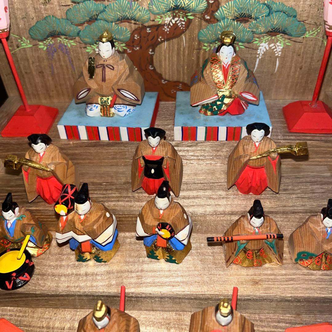 三代 小林宏寿作 奈良一刀彫 段雛 雛人形 五段ひな人形 十五人揃