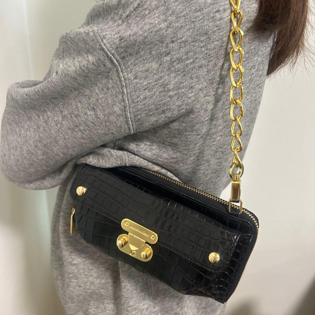 ADMJ マットクロコダイル　お財布バック　ブラック