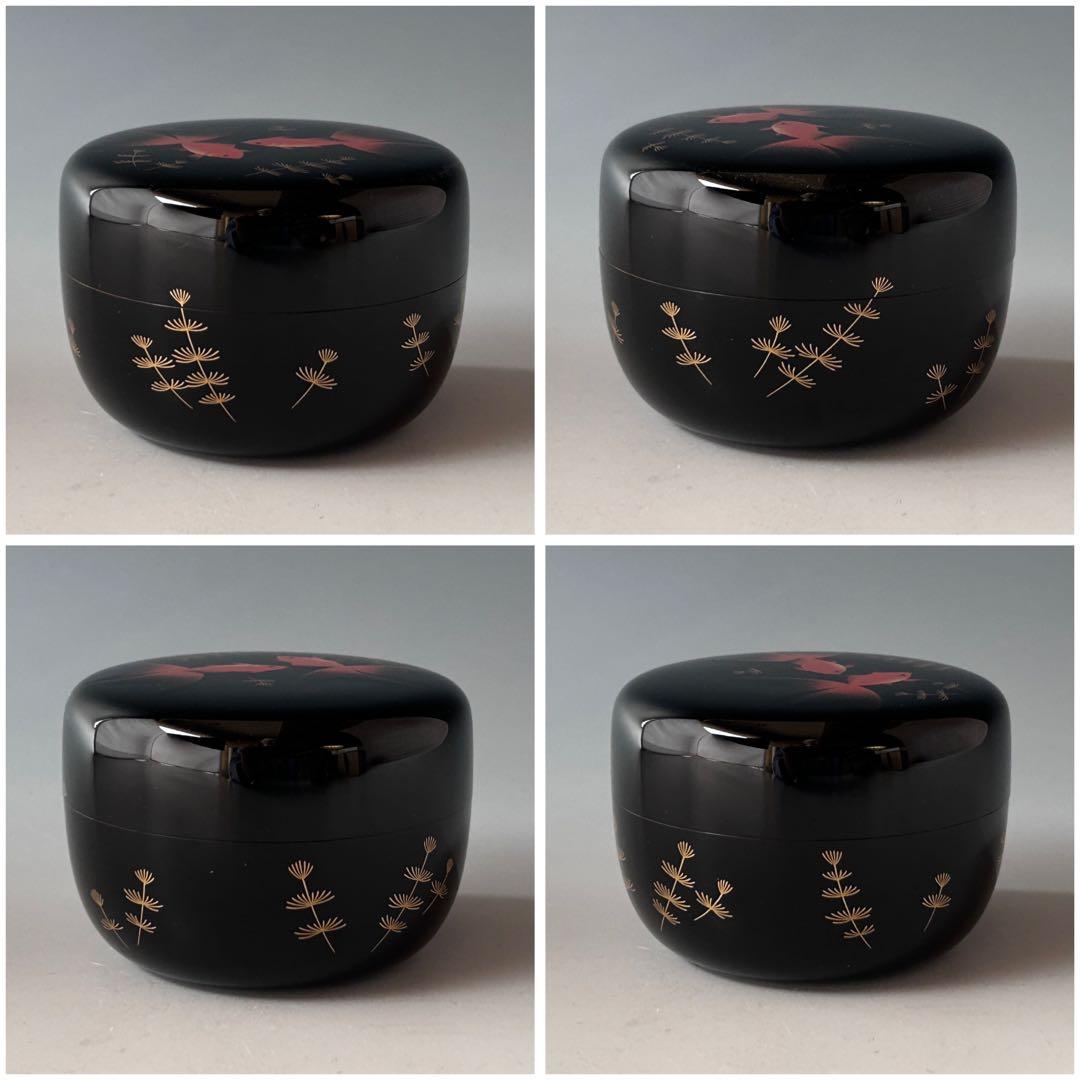 茶道具　輪島塗　金魚蒔絵　平棗　鈴谷鐵五郎　共箱　漆芸　夏　涼しげ　キンギョ