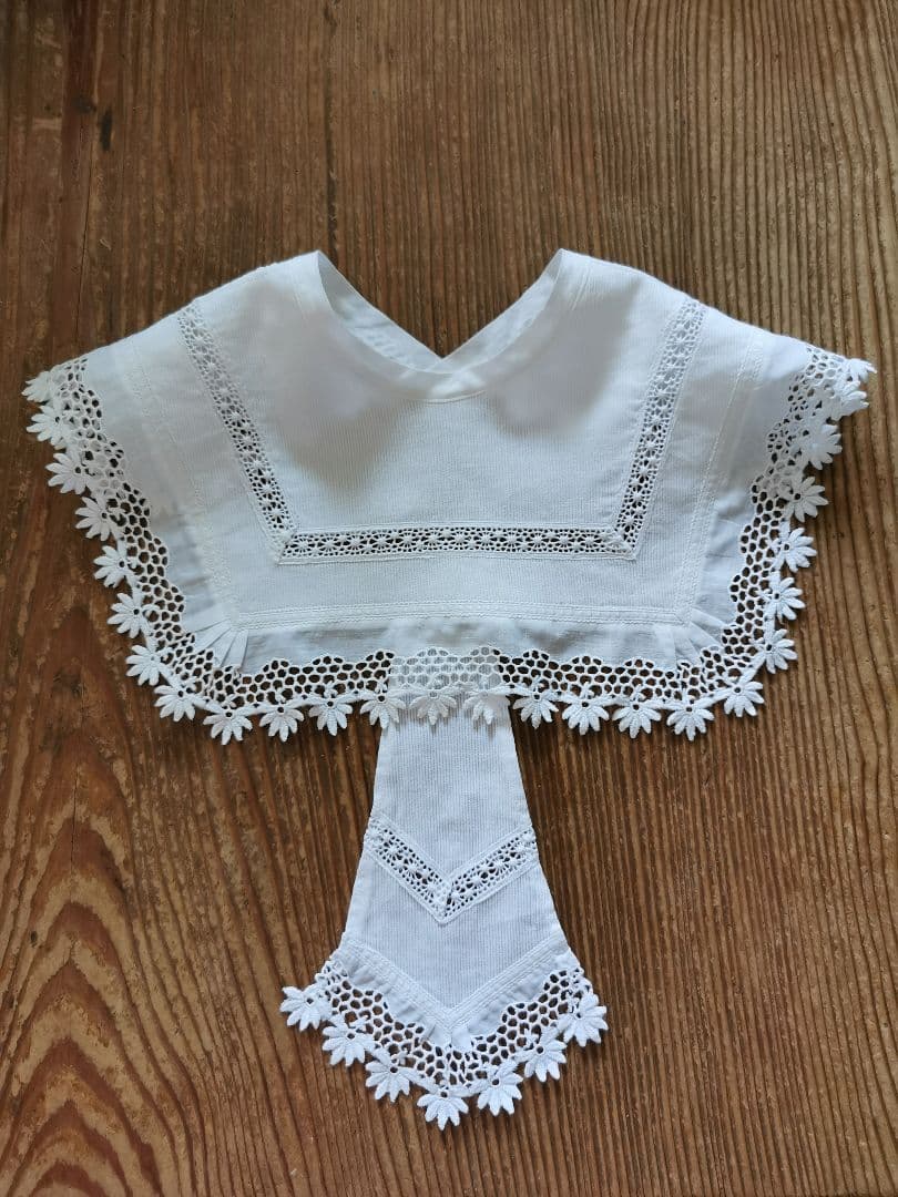 アンティークフランス 花のギュピールレース 付け襟 ＆ジャボ お揃い２点セット