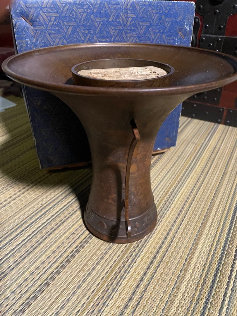 伝統工芸 薄端 花器 水盤 金属製 銅製 花瓶 華道 金属工芸品　元箱付き