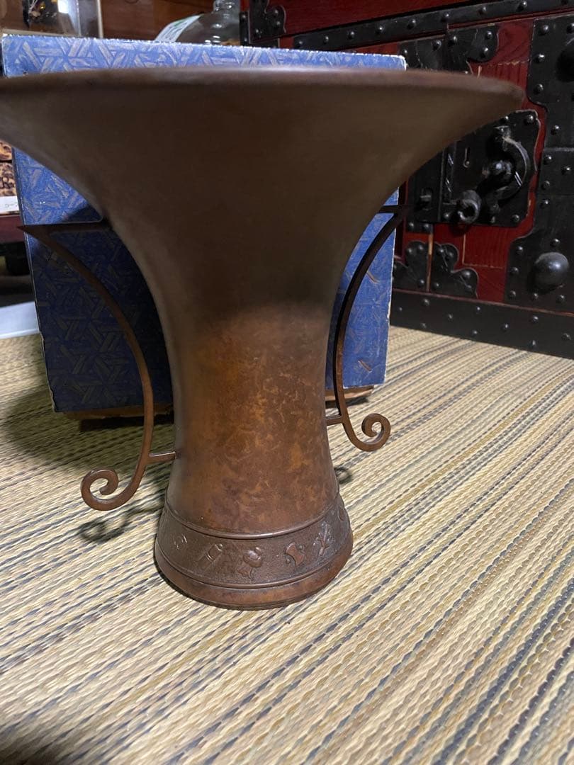 伝統工芸 薄端 花器 水盤 金属製 銅製 花瓶 華道 金属工芸品　元箱付き