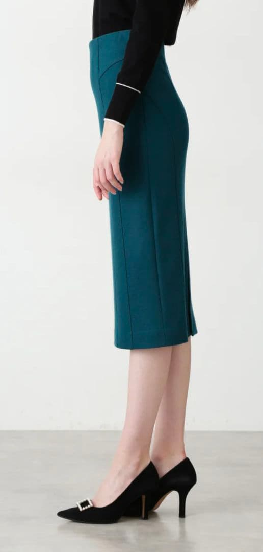 新品 ピンキー&ダイアン ウールスムースカッティングタイトスカート 緑36