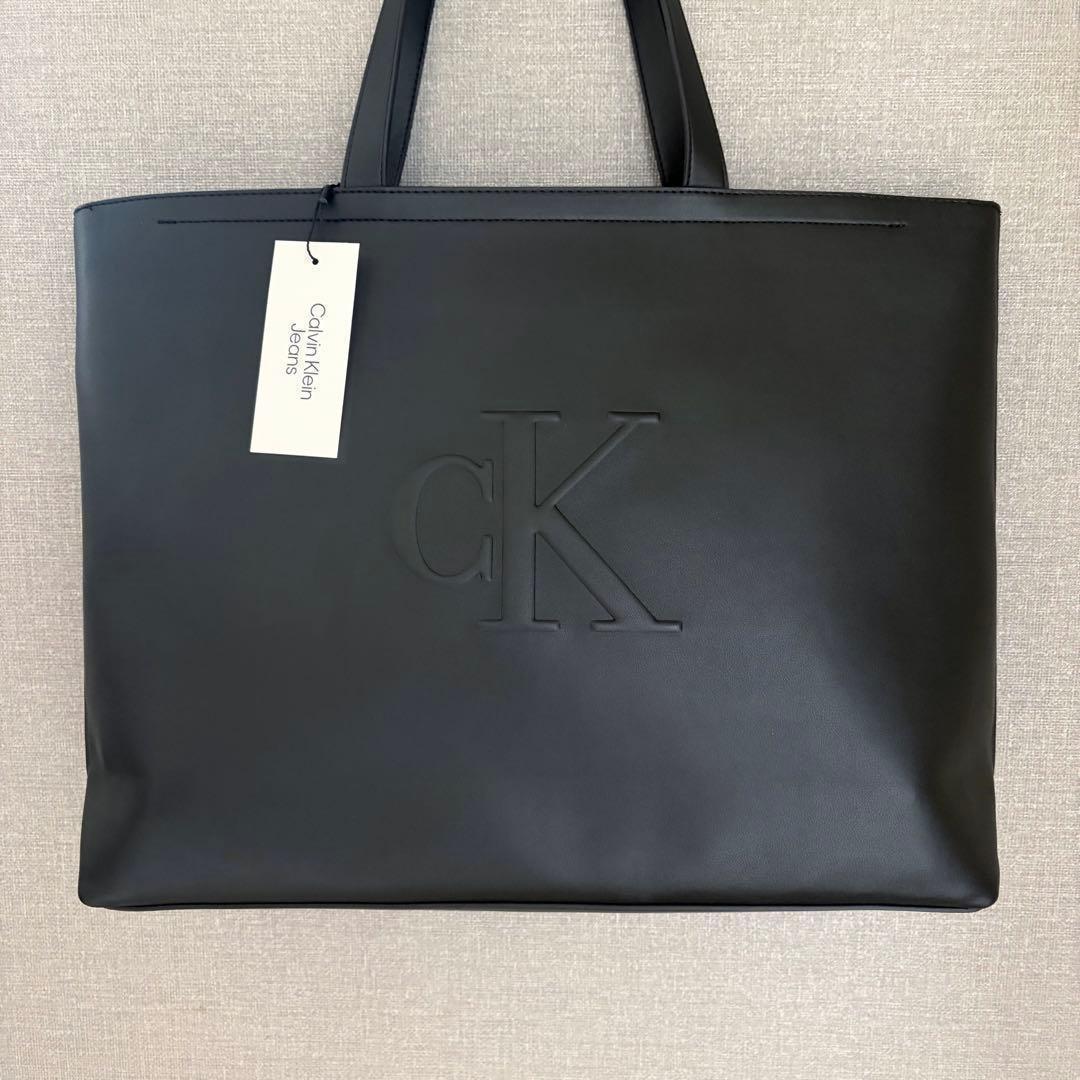 タグ付き未使用✨カルバンクライン CKロゴ ショルダー トートバッグ 黒 A4◎