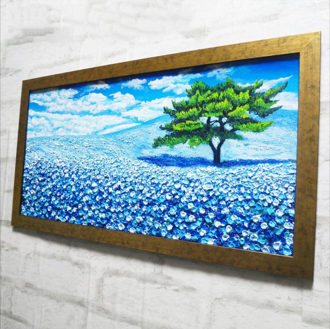 油絵 油彩 油彩画 絵 絵画【青いネモフィラの丘】