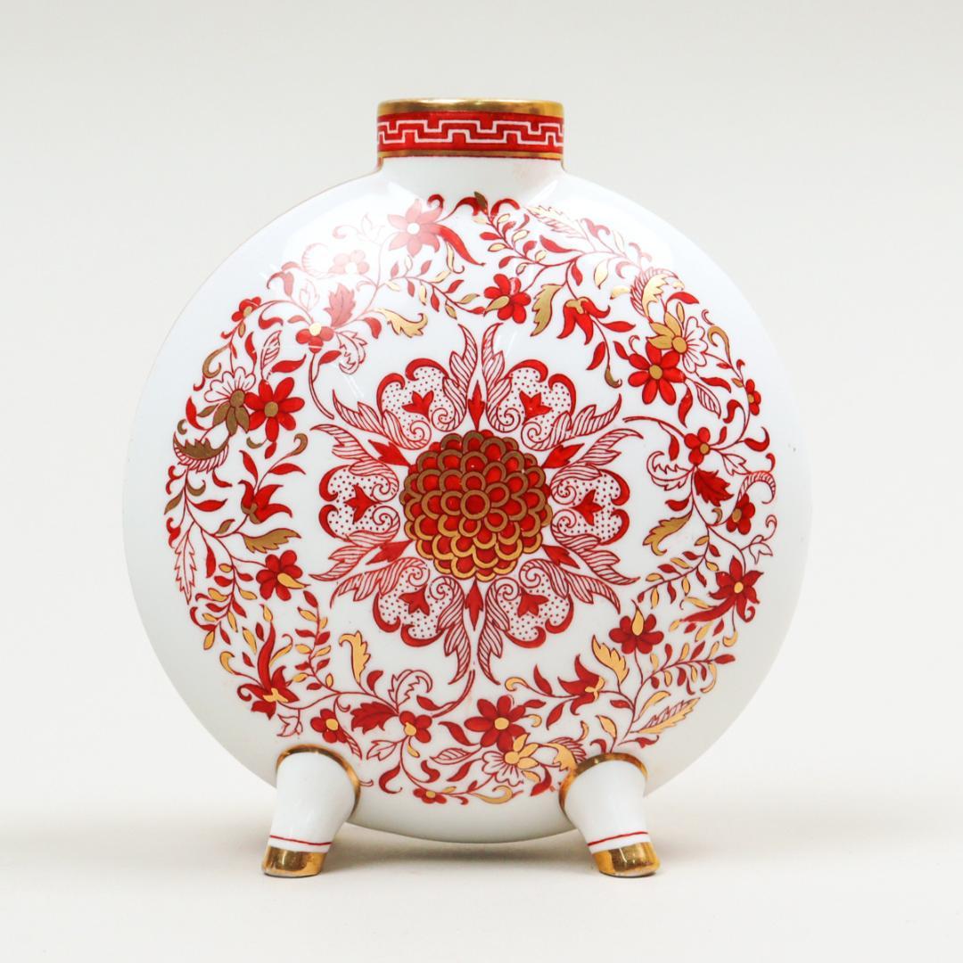 ミントン 1880年頃 ムーンフラスク／赤金彩 花卉文 四脚付花瓶