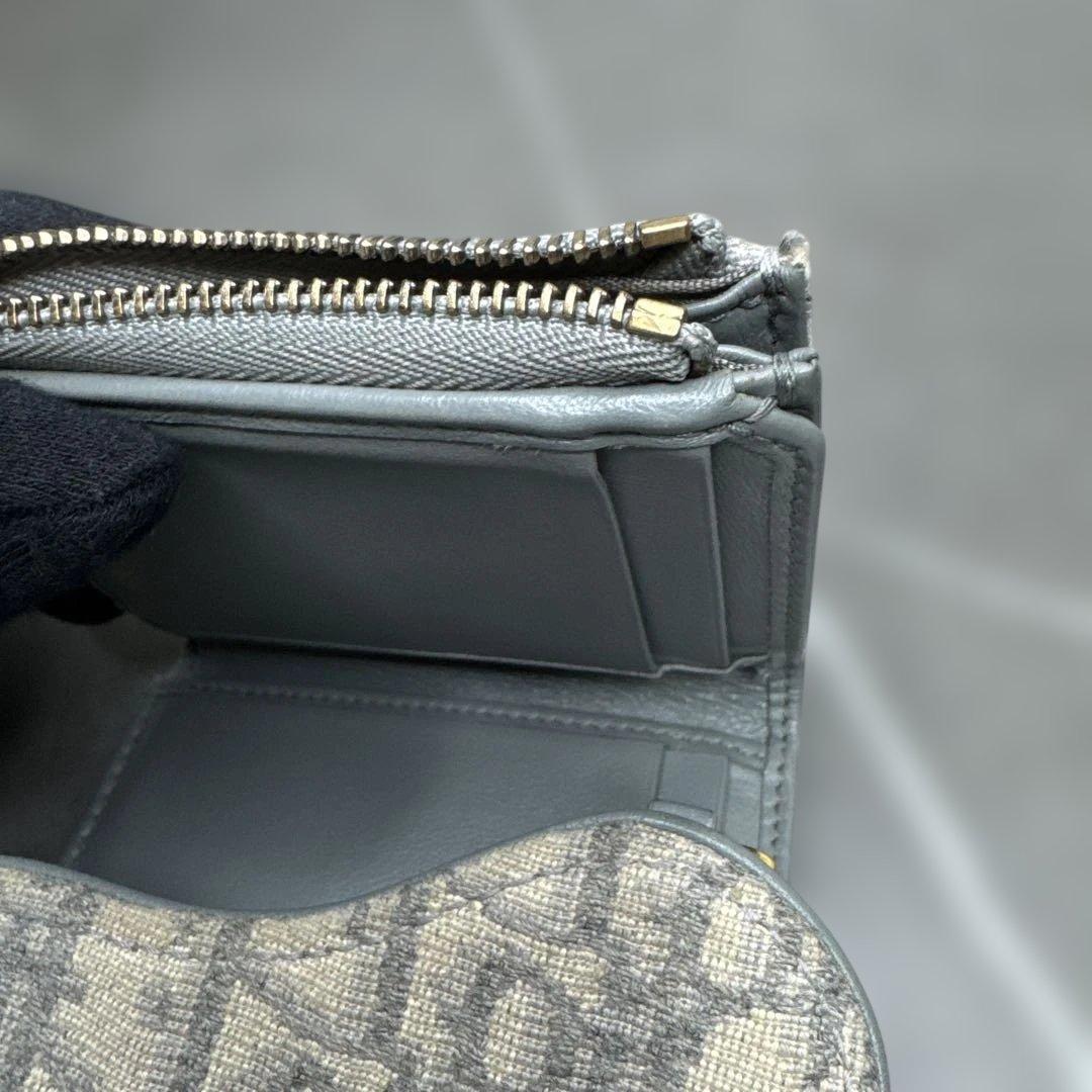 DIOR 三つ折り 財布　サドル　オブリーク　トロッター柄　ロゴチャーム