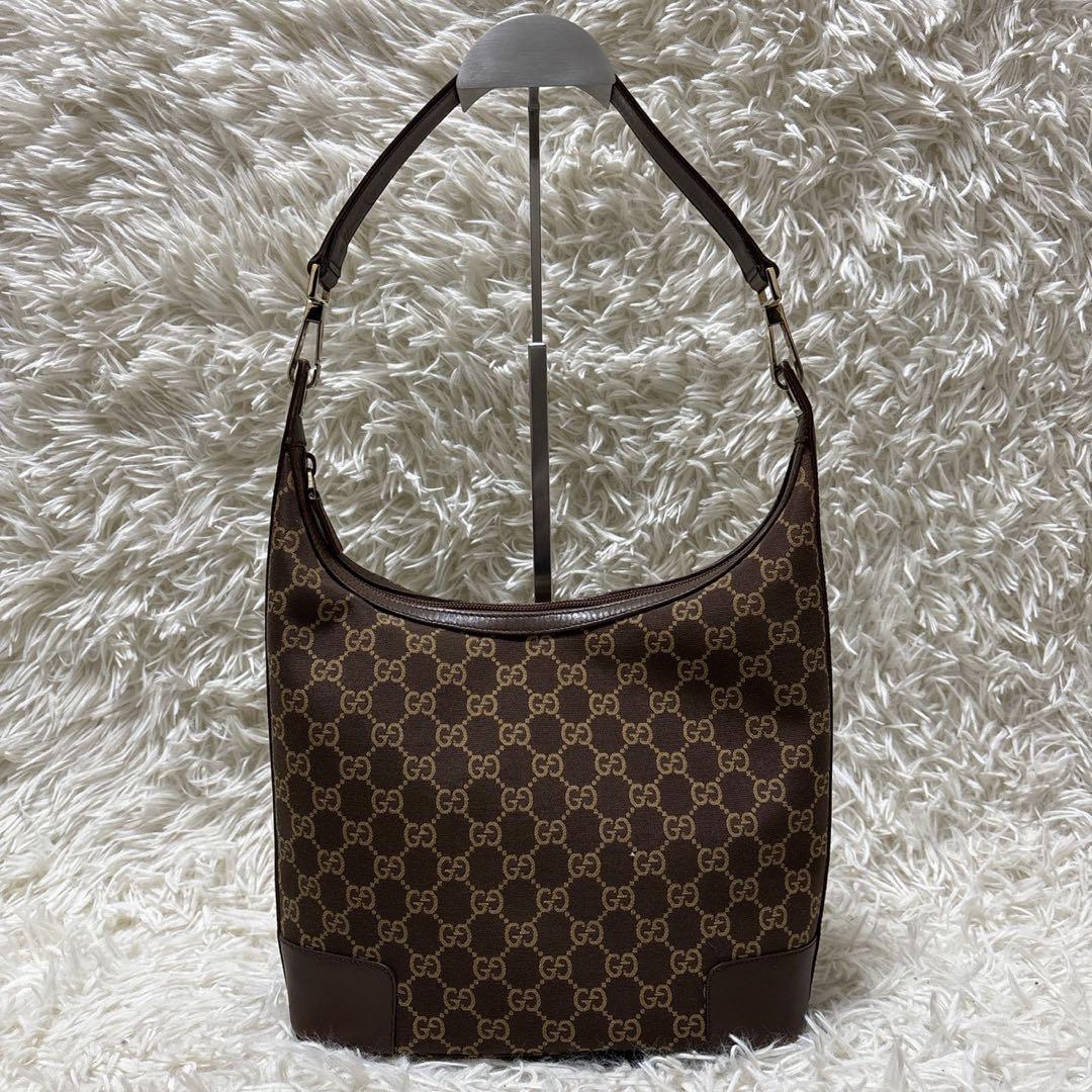 GUCCI ワンショルダーバッグ　GG柄　キャンバス×レザー　ハーフムーン