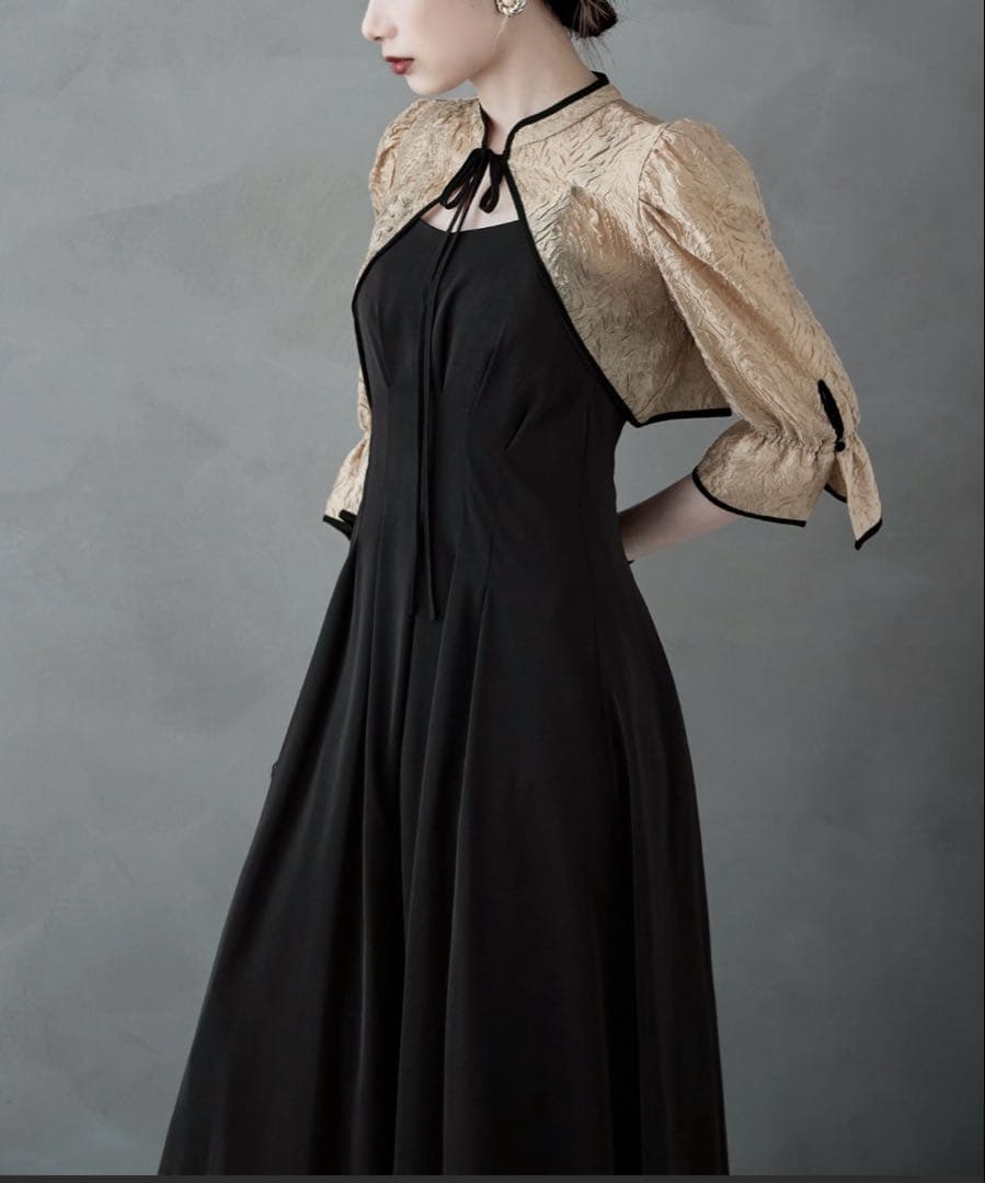 etoll. ジャガードボレロ＆ウエストタックボリュームパーティードレス