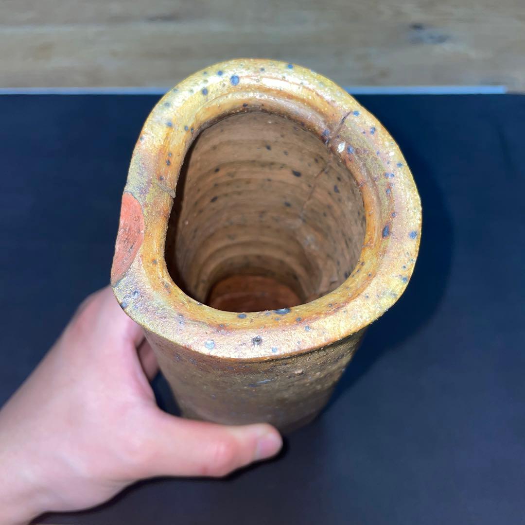 中川伊作　知花南蛮焼き　魚文　花いけ　花生　沖縄