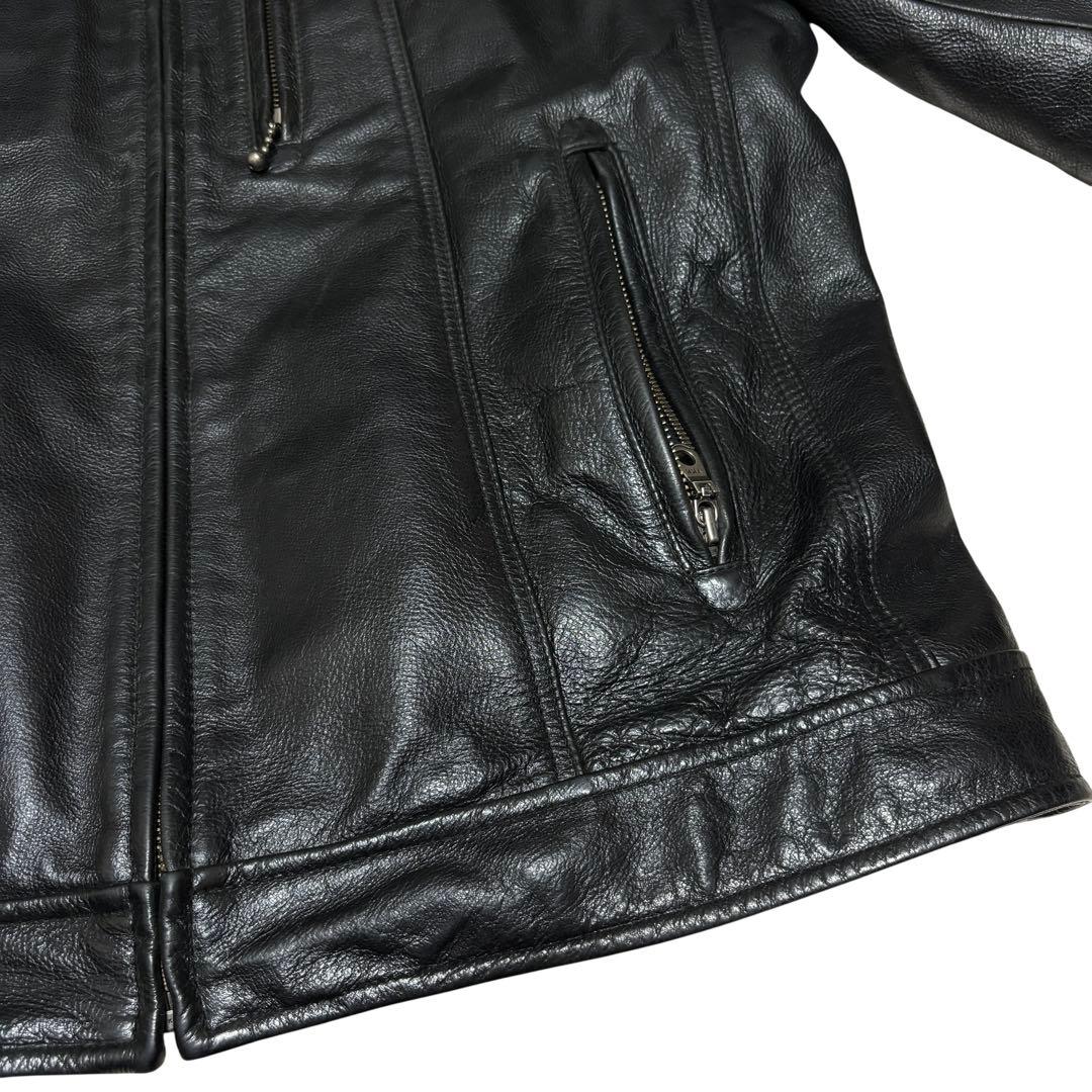 美品 OLD UNIQLO ユニクロ 牛革 ライダースジャケット ブラック Ｌ