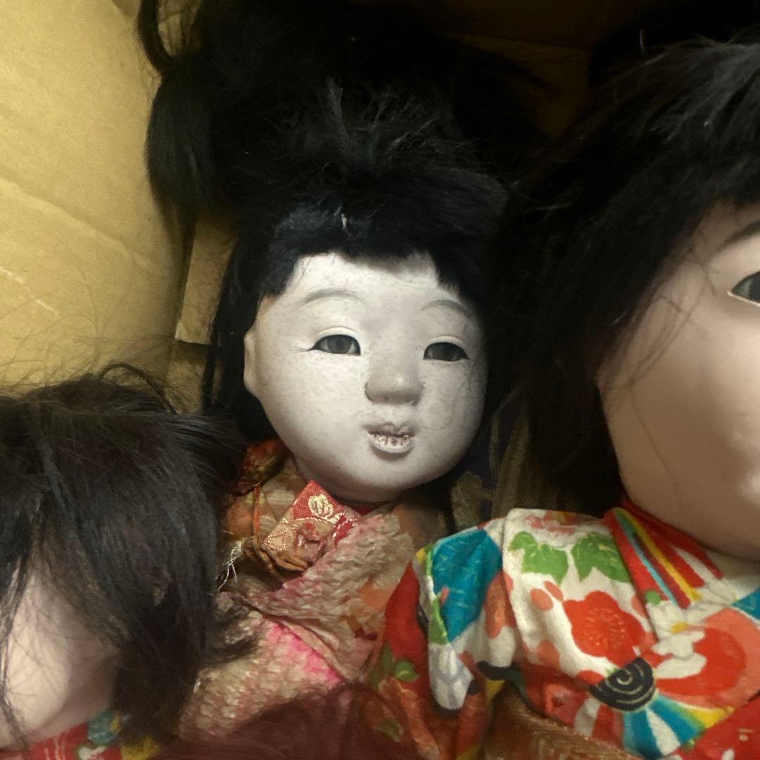 座敷童子部屋の市松人形セット 伝統的和服 黒髪