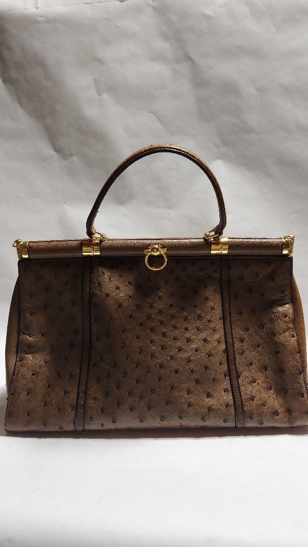 ブラウンオーストリッチハンドバッグ JRAロゴ付き