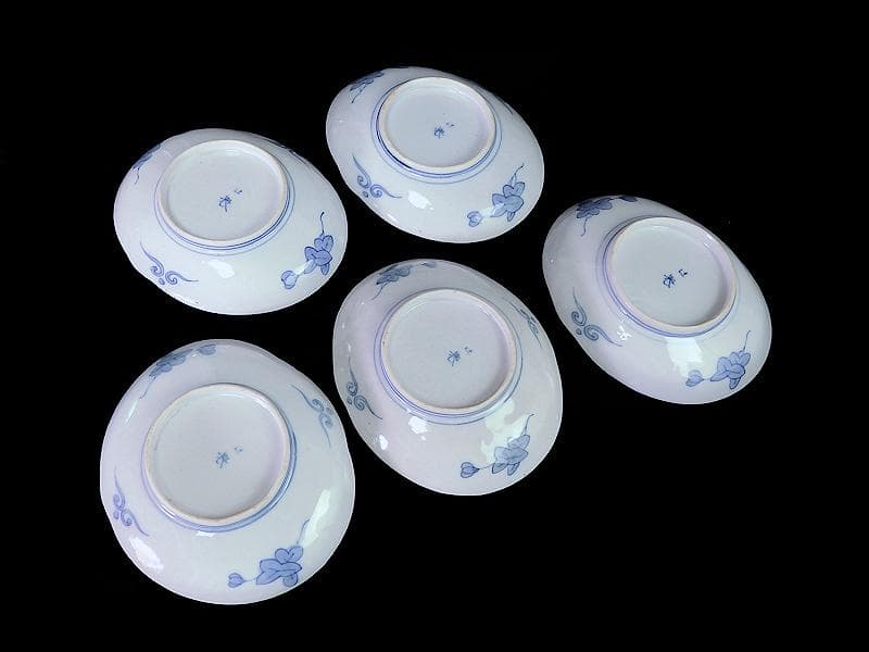 辻製　宮内庁御用達　色絵　双鷺に沢瀉の図　変形皿　５客　E943AS-fbrｍ