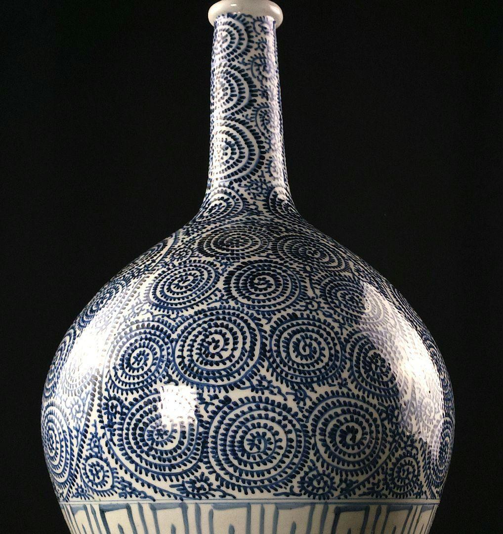 Y2788 古伊万里 染付蛸唐草文瓶 壷 高さ40㎝ 大型