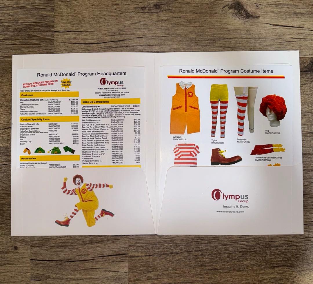アメリカ マクドナルド ロナルド ペーパーファイル 衣装カタログ 印刷物 レア