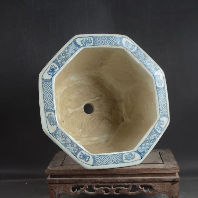 八方青花亭台楼高足鉢 景徳鎮 陶磁器 装飾品 現代工芸品 美術品 置物