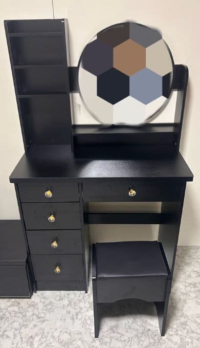 北欧風ドレッサー 円形女優ミラー 引き出し 5 杯 スツール付き 寝室化粧台