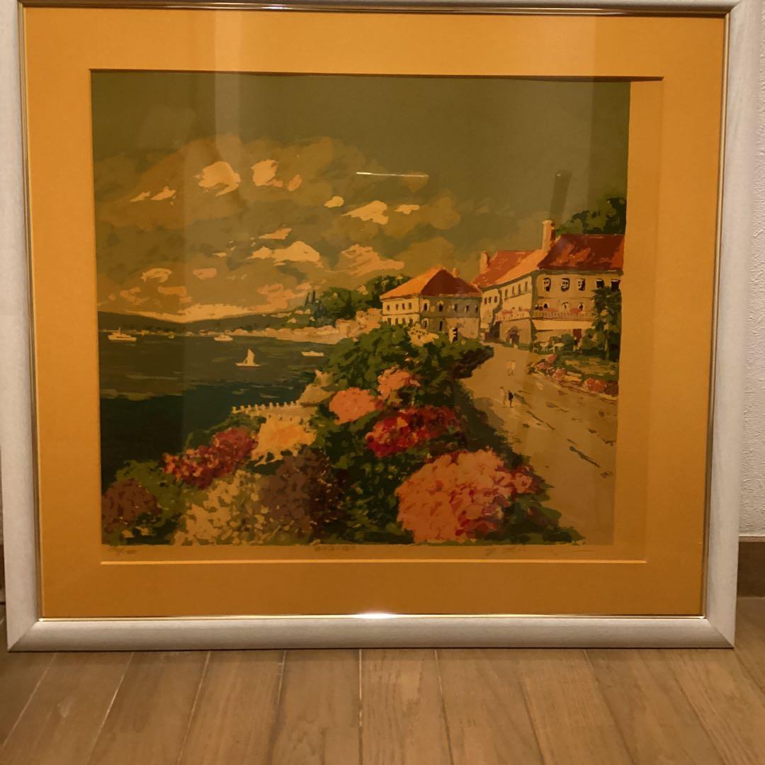 平賀康伸　地中海の祥風　リトグラフ592/1000 直筆サイン有作品N25478