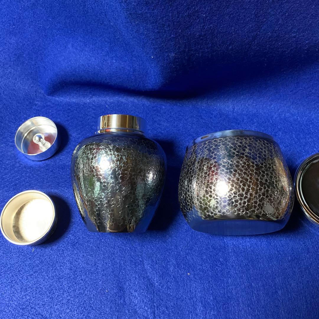 銀川堂 いぶし銀 壺型茶入れと建水 黄銅製