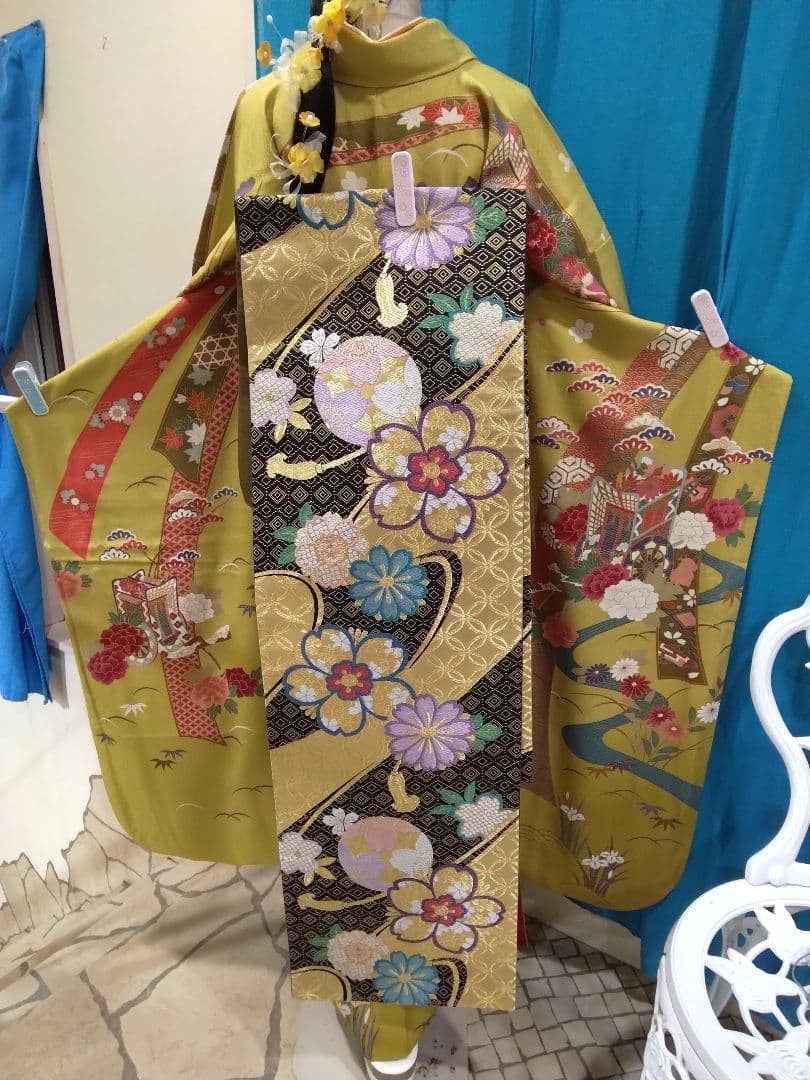 振袖フルセット、正絹振袖成人式、重ね衿帯揚げ帯締め、西陣袋帯、襦袢、ガード加工