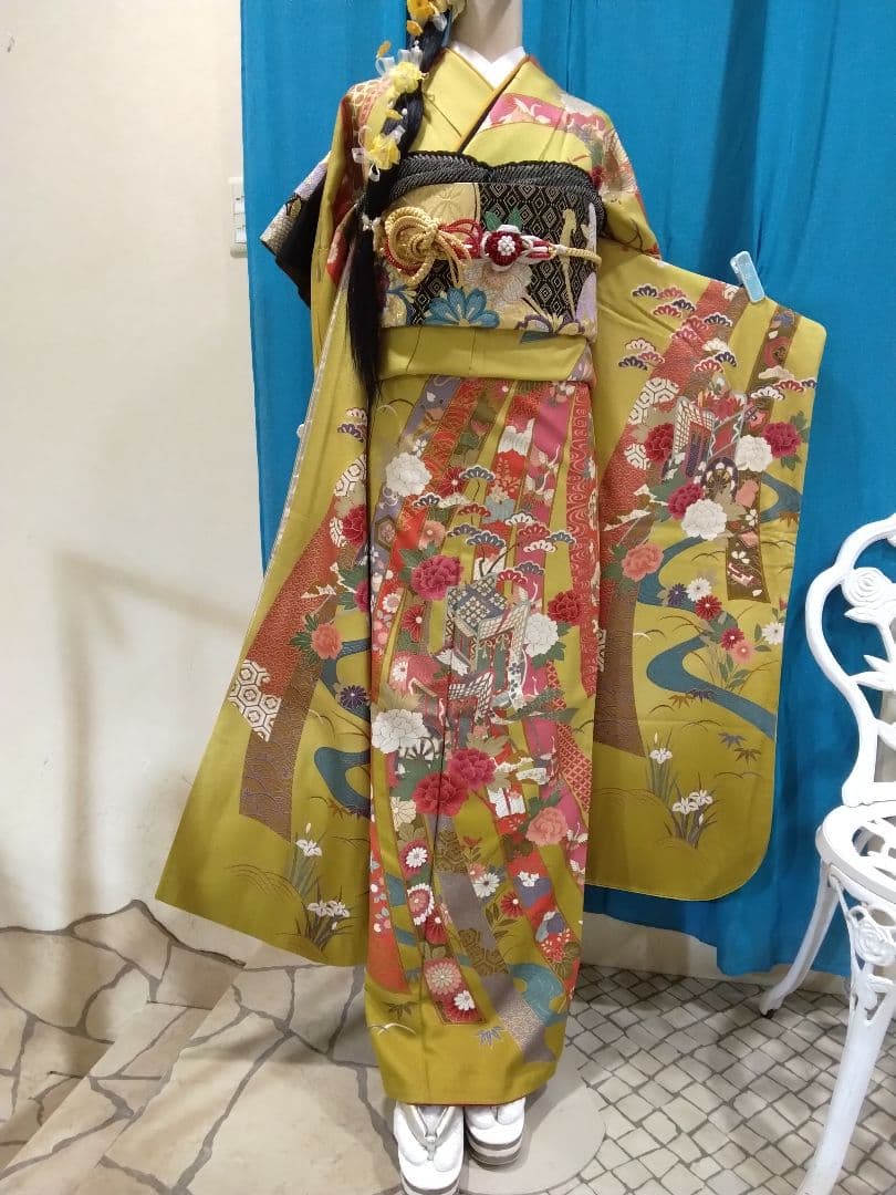 振袖フルセット、正絹振袖成人式、重ね衿帯揚げ帯締め、西陣袋帯、襦袢、ガード加工
