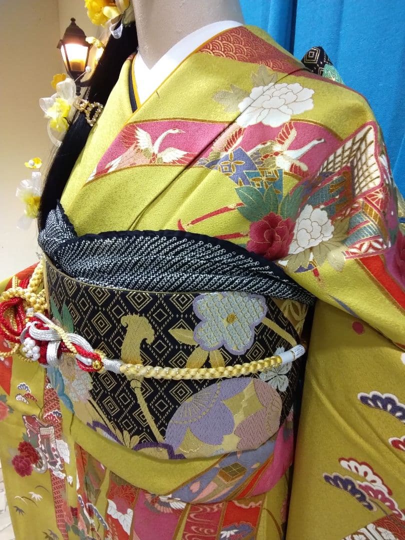 振袖フルセット、正絹振袖成人式、重ね衿帯揚げ帯締め、西陣袋帯、襦袢、ガード加工