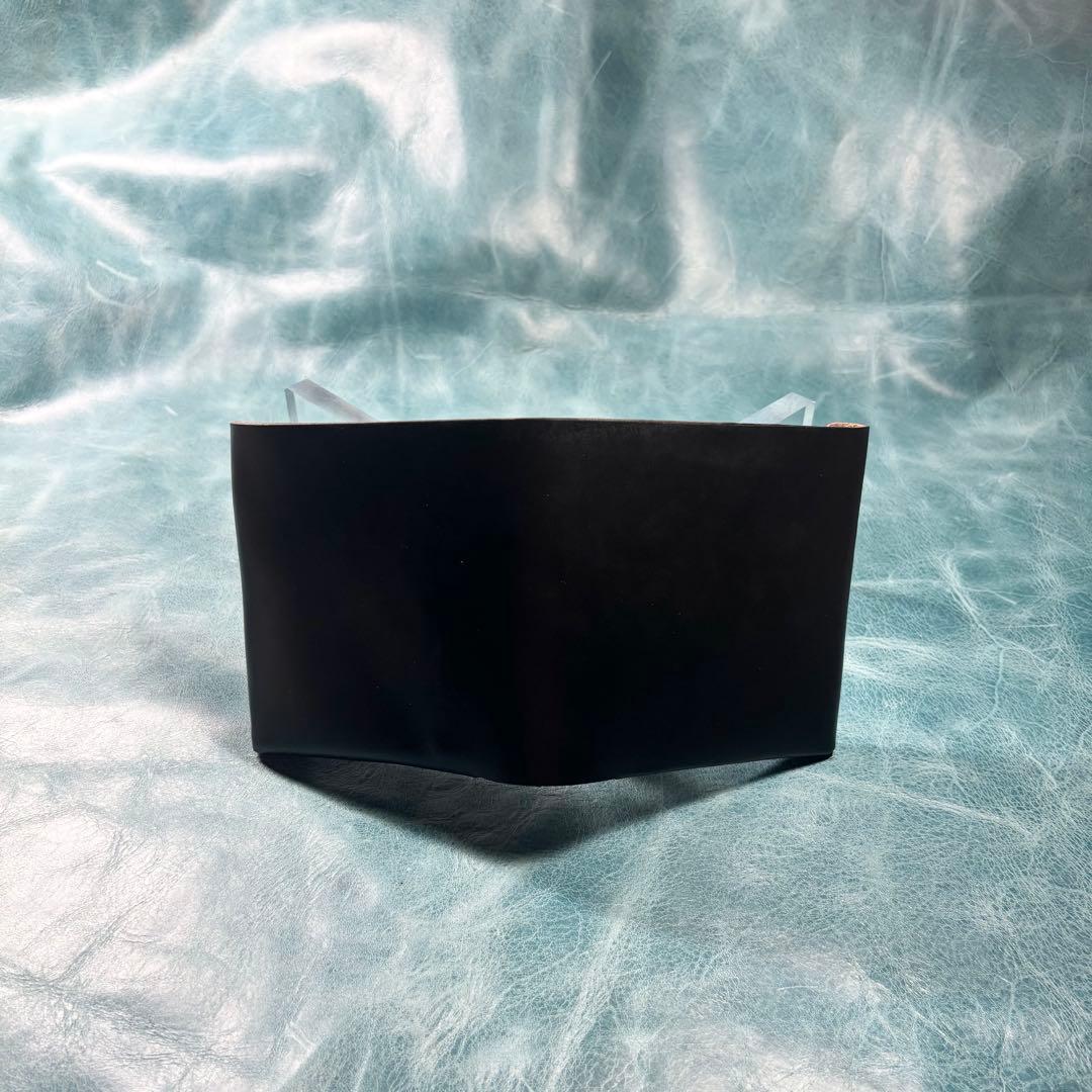 ハンドメイド　二つ折り　革財布　クロムエクセル　黒色　真鍮　cx-hw-000①