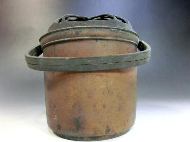 手炉■古銅製 手あぶり 手焙り 手火鉢 火入れ 火器 透かし火屋 雲竜 時代物■