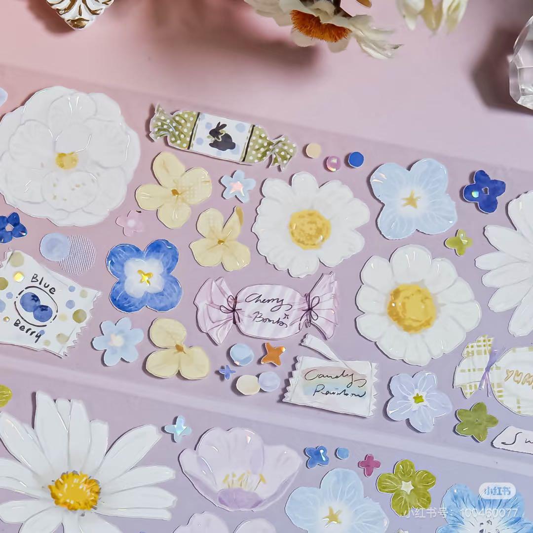 【8540】海外　マステ　3/5/巻売り　貝殻光マスキングテープ　お花