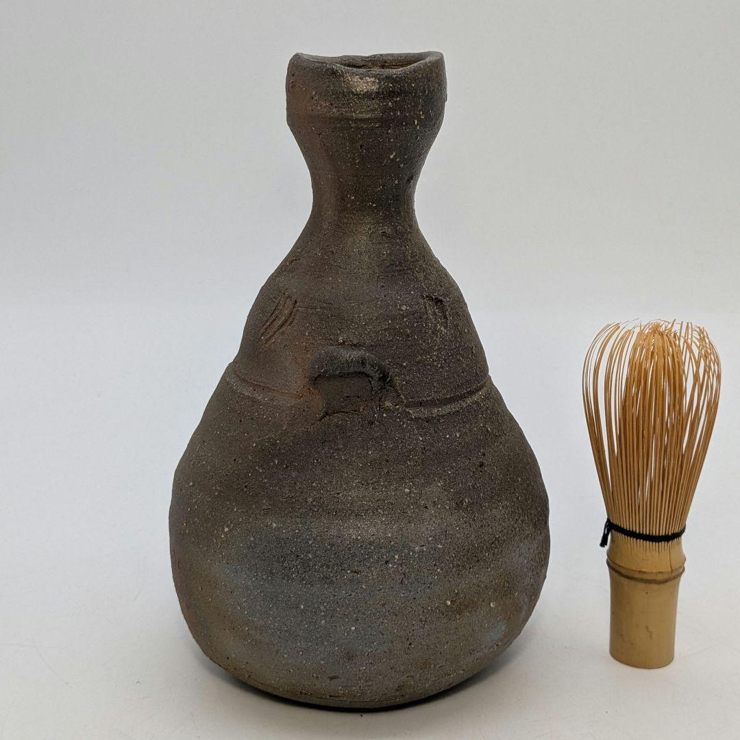 岡山県重要無形文化財 金重晃介 備前焼 耳付一輪花入 共箱合布 花器 花瓶 花生