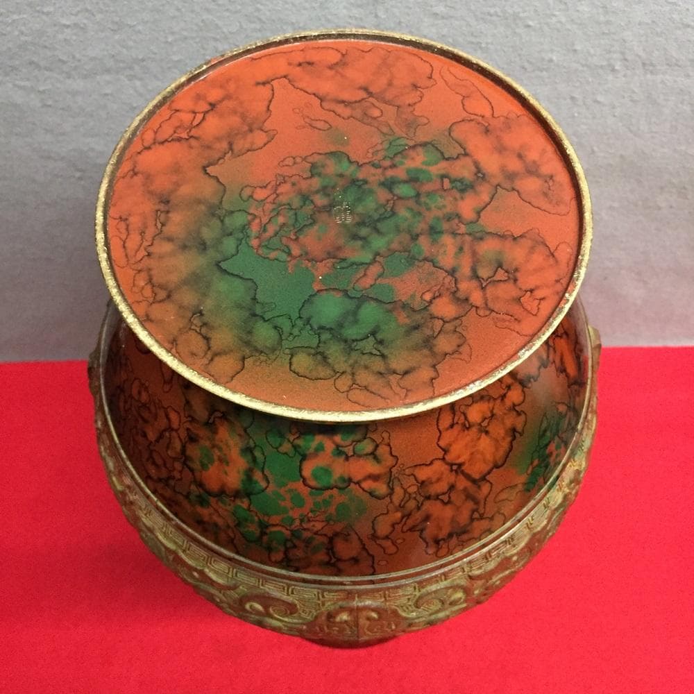 Y【中古】銅製花瓶 龍 飾り壺 青銅 耳付き 兼春作 双耳 古美術 アンティーク