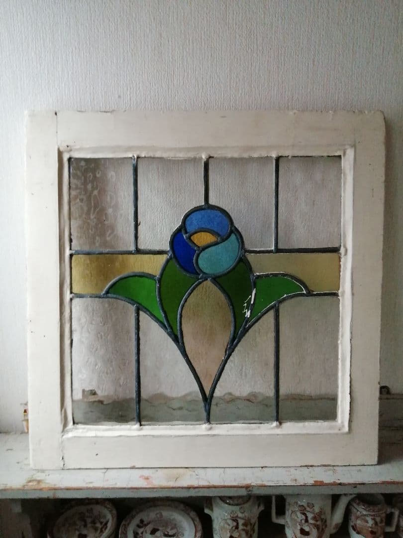 アンティーク　ステンドグラス　窓枠