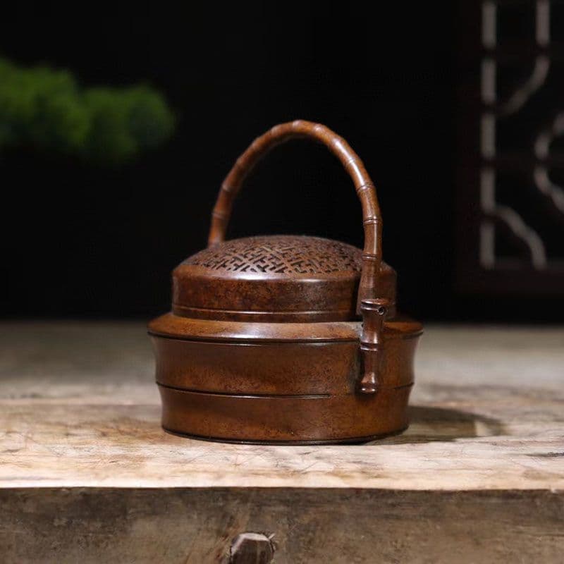銅製 提梁暖手炉 竹節手提げ暖手炉 香炉 香道具 装飾品 工芸品 置物
