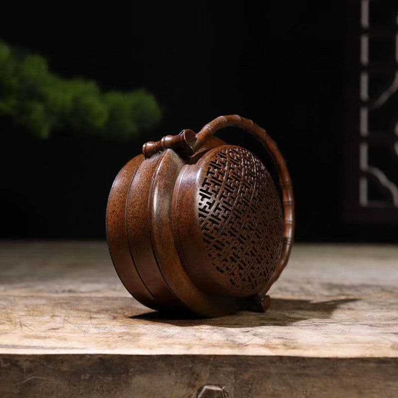 銅製 提梁暖手炉 竹節手提げ暖手炉 香炉 香道具 装飾品 工芸品 置物