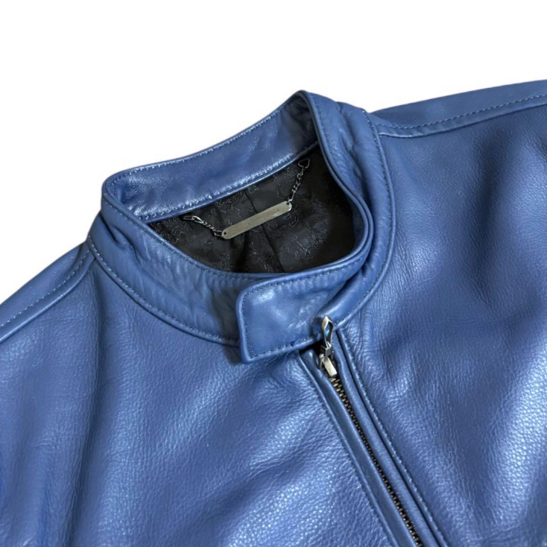 【美品】ゴスタールジフーガ★Y2K★牛革レザーシングルライダースジャケット青S