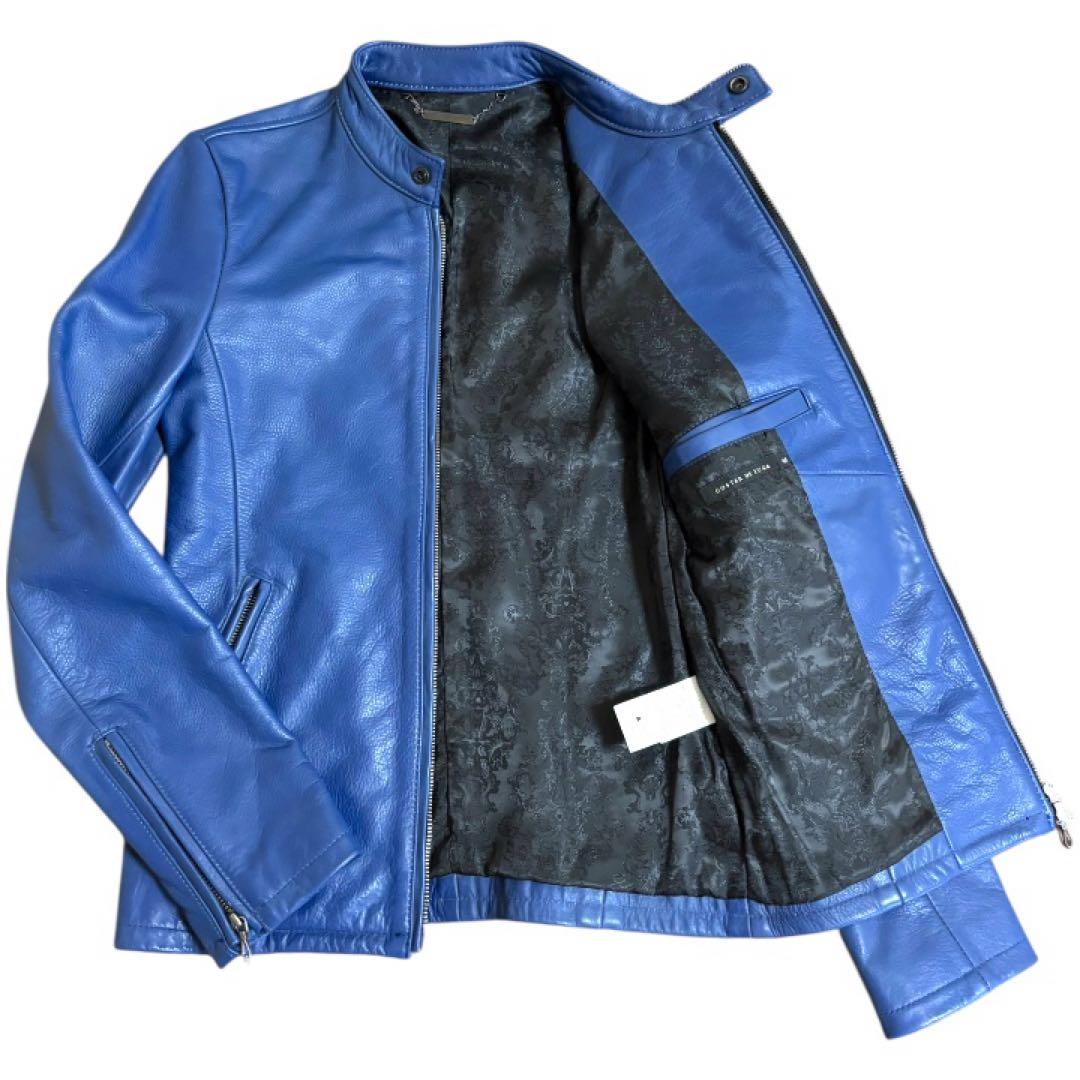 【美品】ゴスタールジフーガ★Y2K★牛革レザーシングルライダースジャケット青S