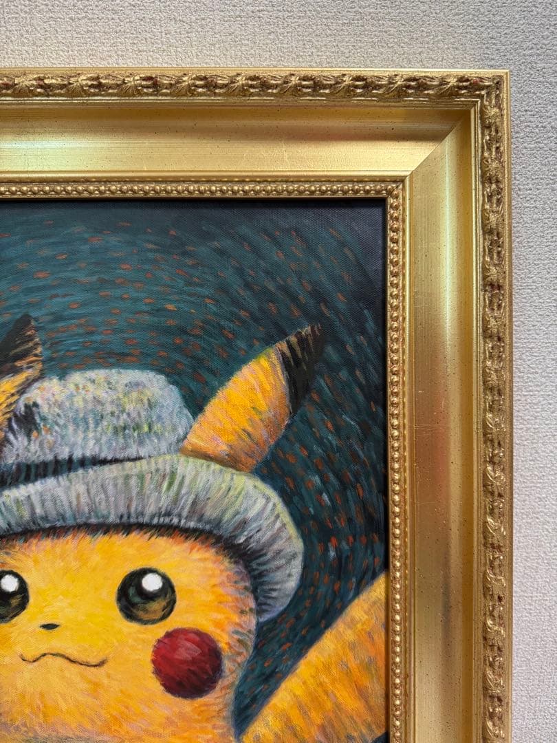 ゴッホ ピカチュウ キャンバスアート Sサイズ 35x45cm 金枠
