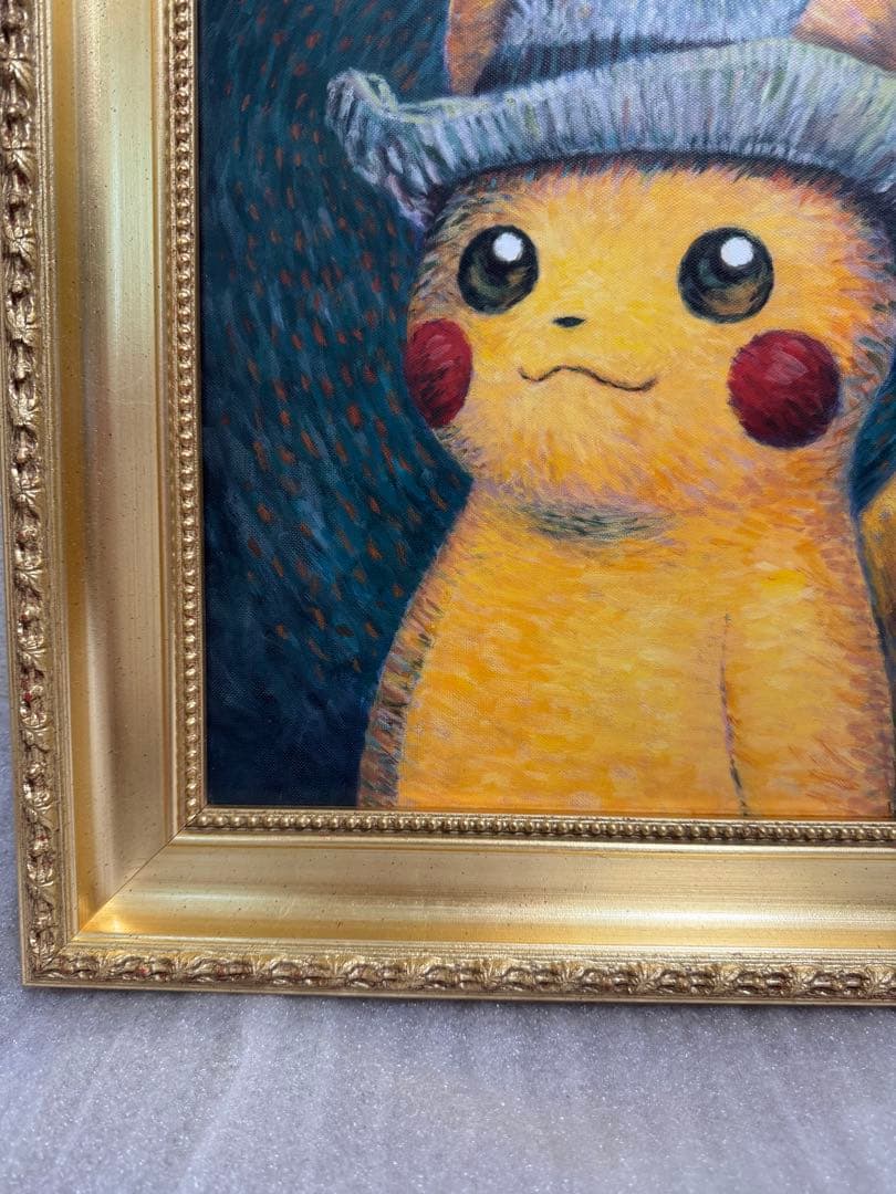 ゴッホ ピカチュウ キャンバスアート Sサイズ 35x45cm 金枠