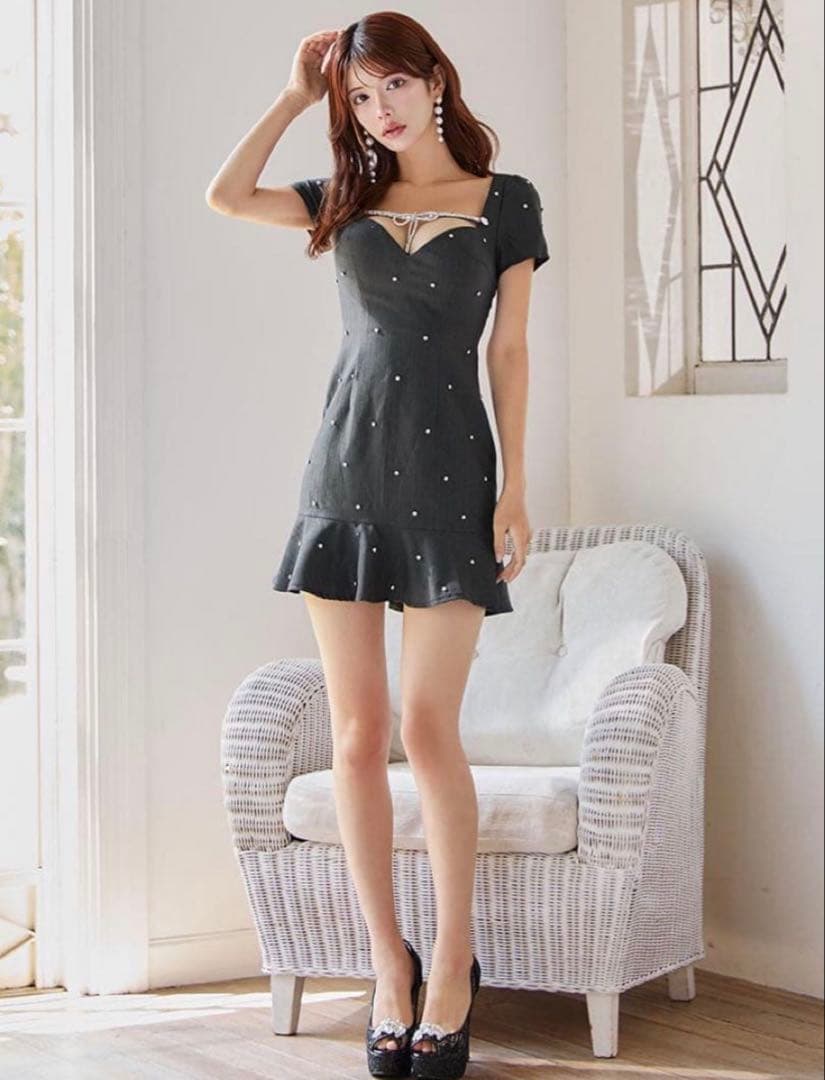 Jewels リボンビジューマーメイド半袖ドレス