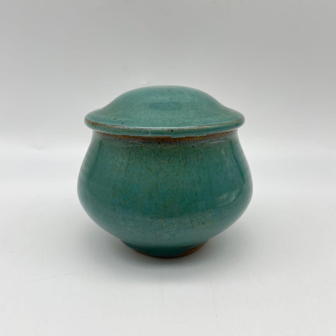 鳥取民藝　牛ノ戸焼　緑釉蓋物
