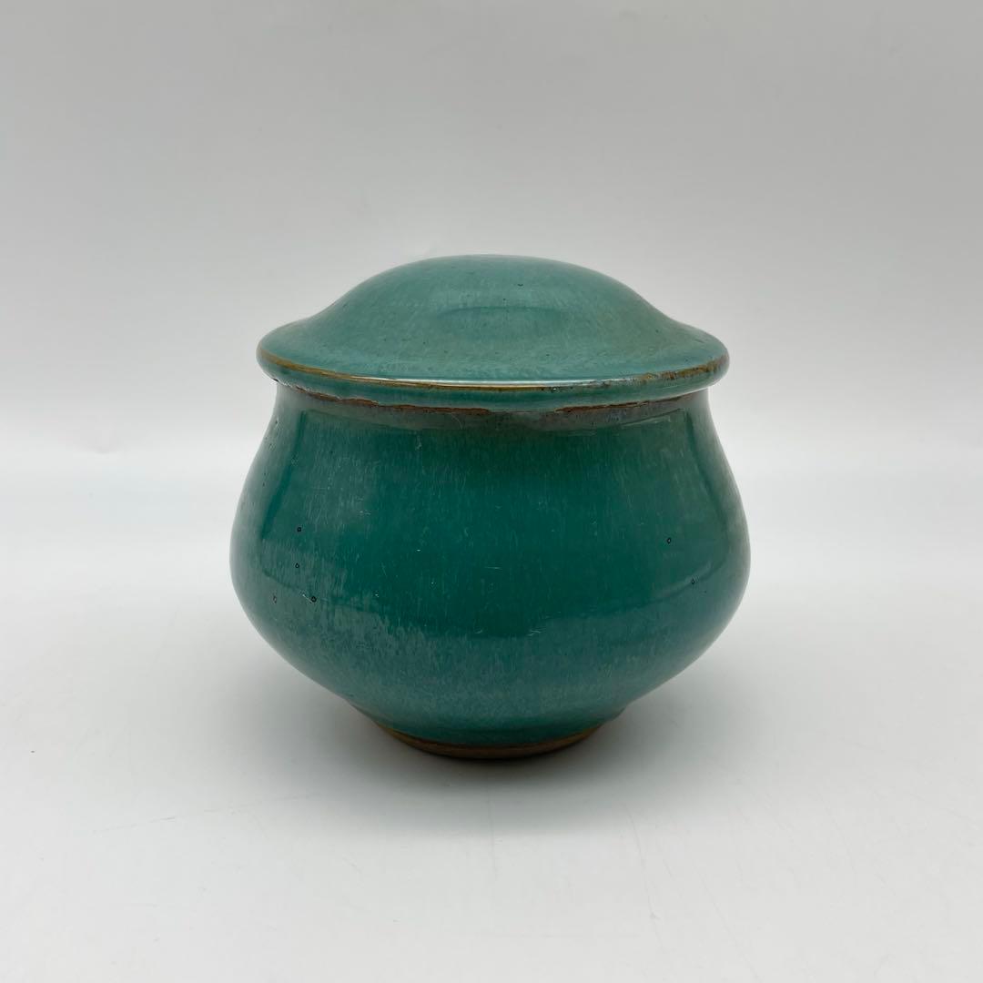 鳥取民藝　牛ノ戸焼　緑釉蓋物