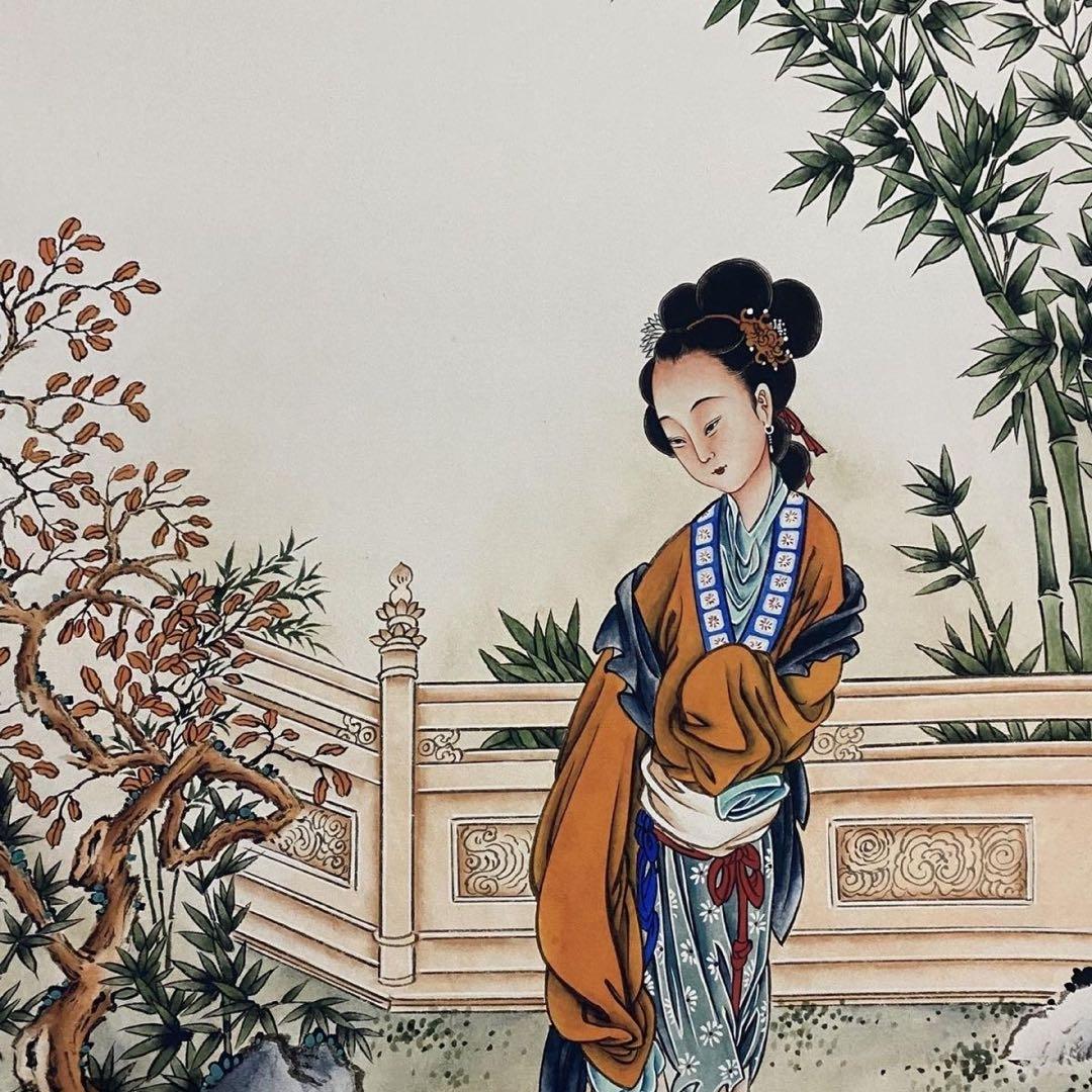 四尺 中堂 人物画 仕女図 徐操風 宣紙 表装済み 防伪証明書付