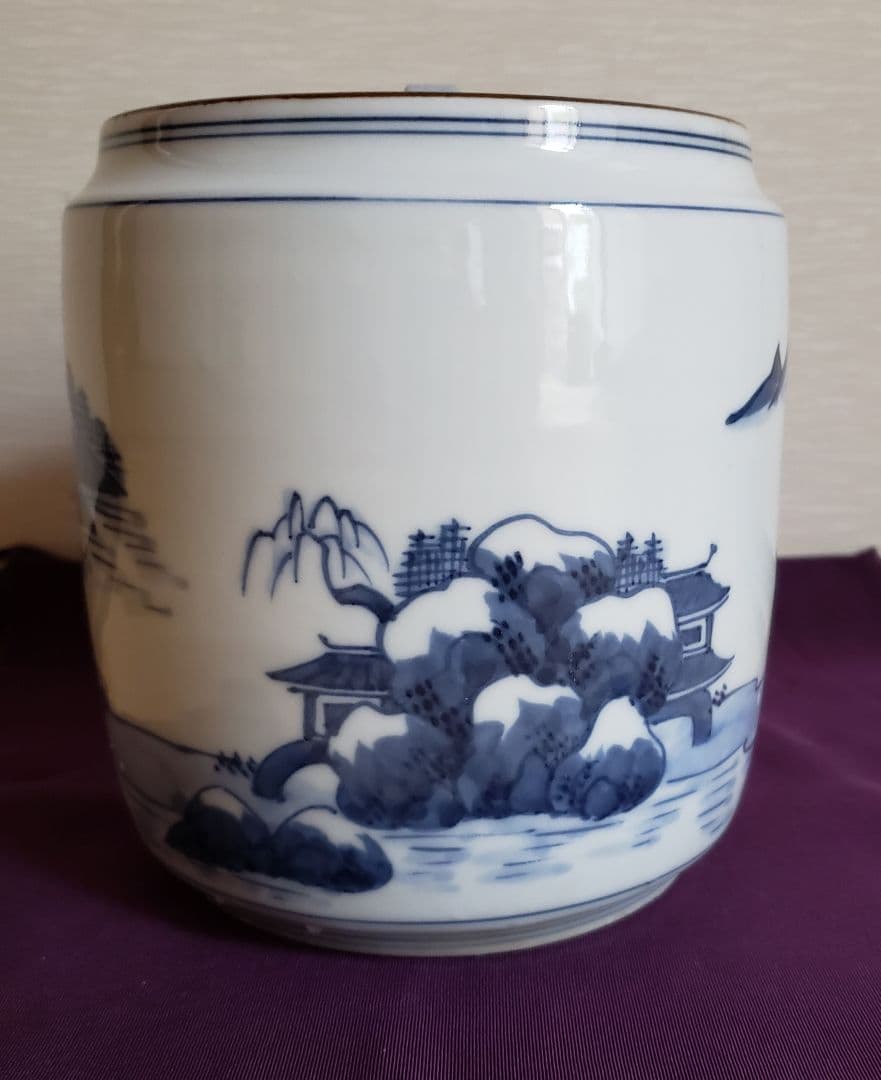 N194　高橋道八の染め付け山水文水指