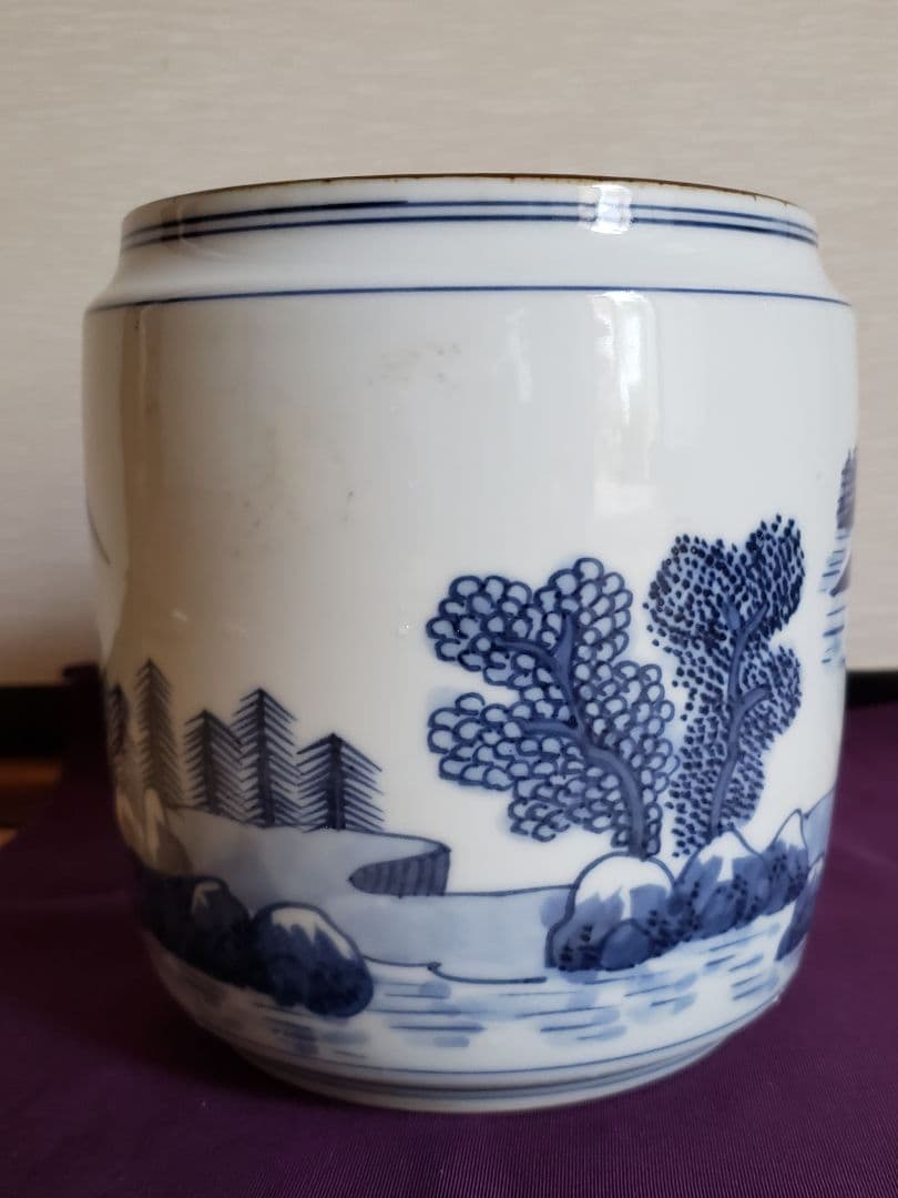 N194　高橋道八の染め付け山水文水指