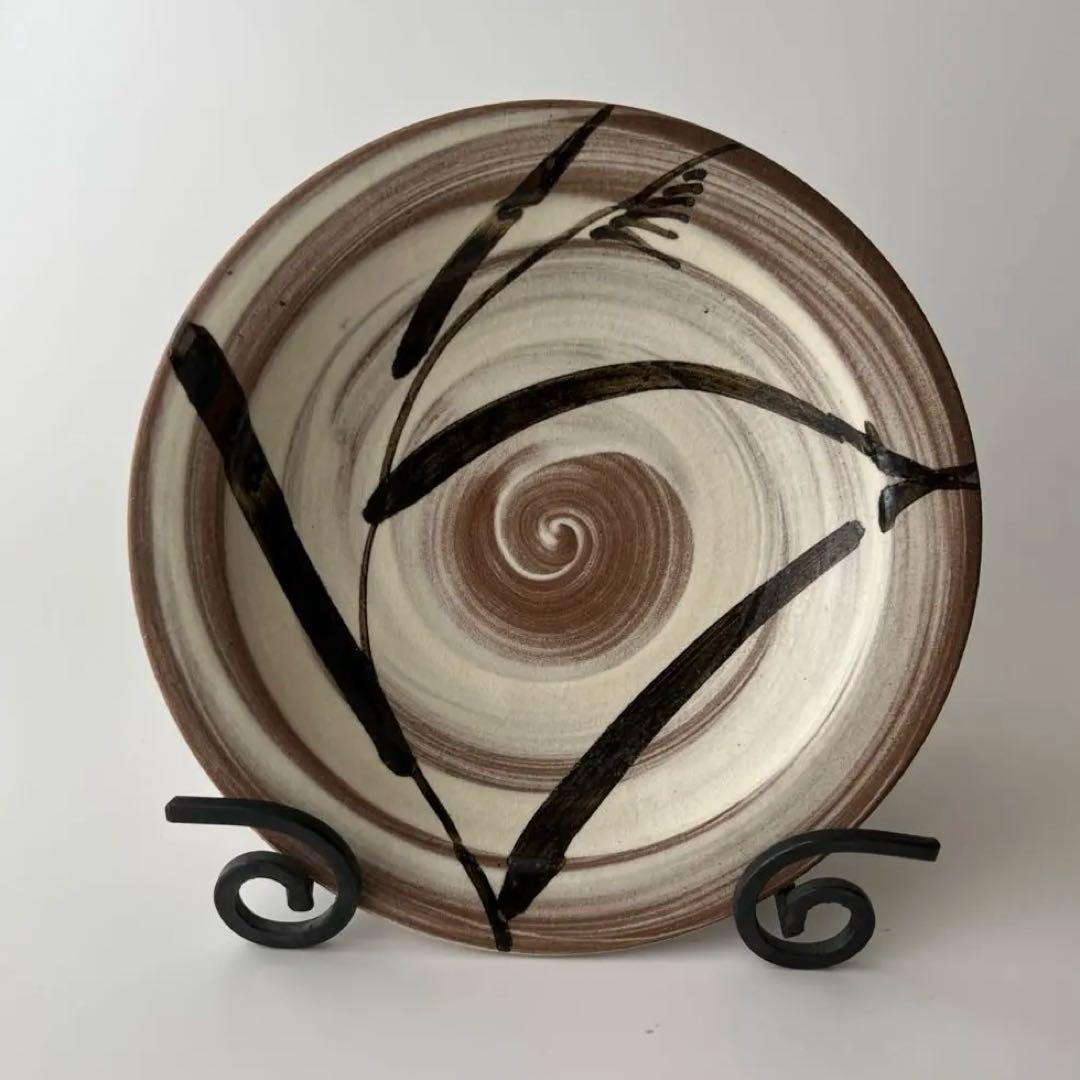 唐津焼　中里太郎右衛門窯　絵唐津額皿　「沢瀉、鷺」