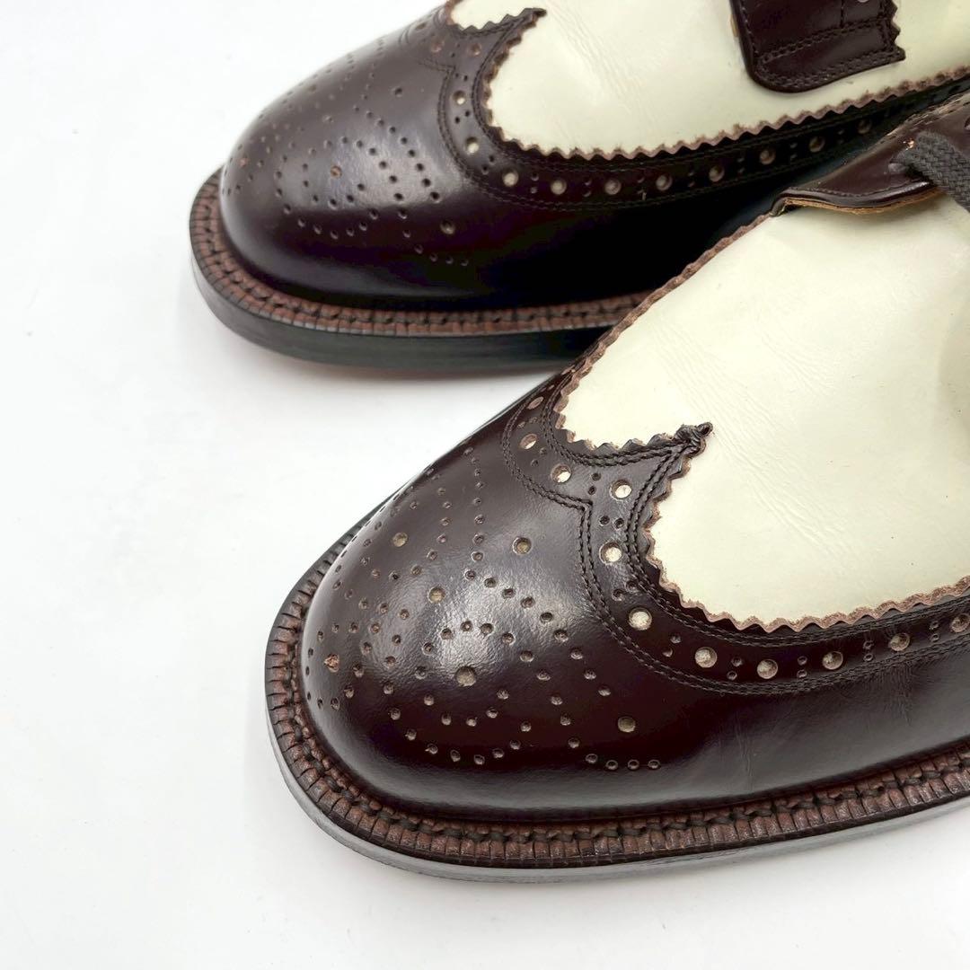 メンズビギ ドレスシューズ ウイングチップ 25.5 茶白 外羽根 Y1382