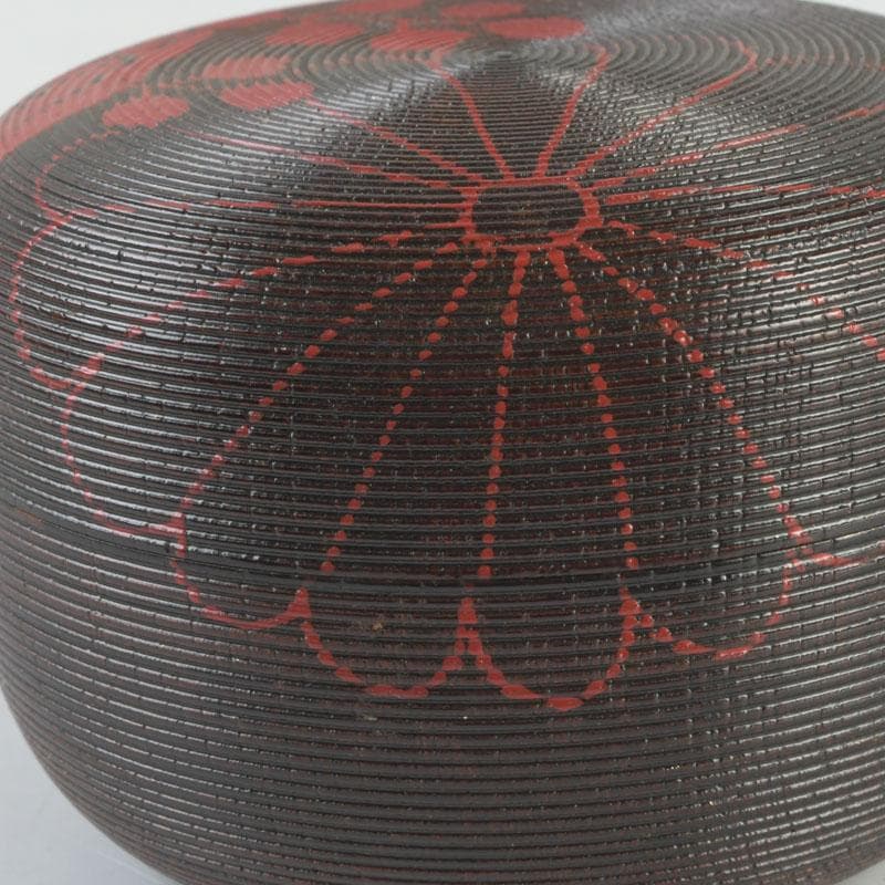 茶道具　京漆匠　平安象彦造　渦塗糸目　花蒔絵　平棗　共箱　V　9340