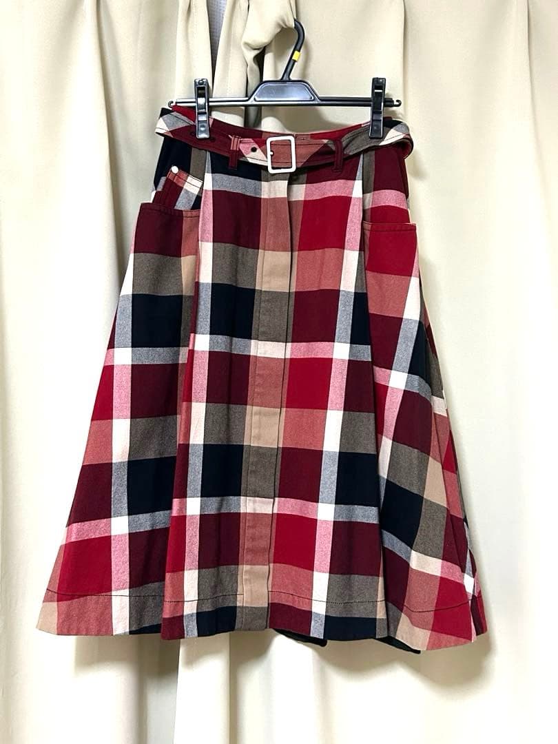 美品＊ブルーレーベルクレストブリッジ ロングスカート チェック ベルト M