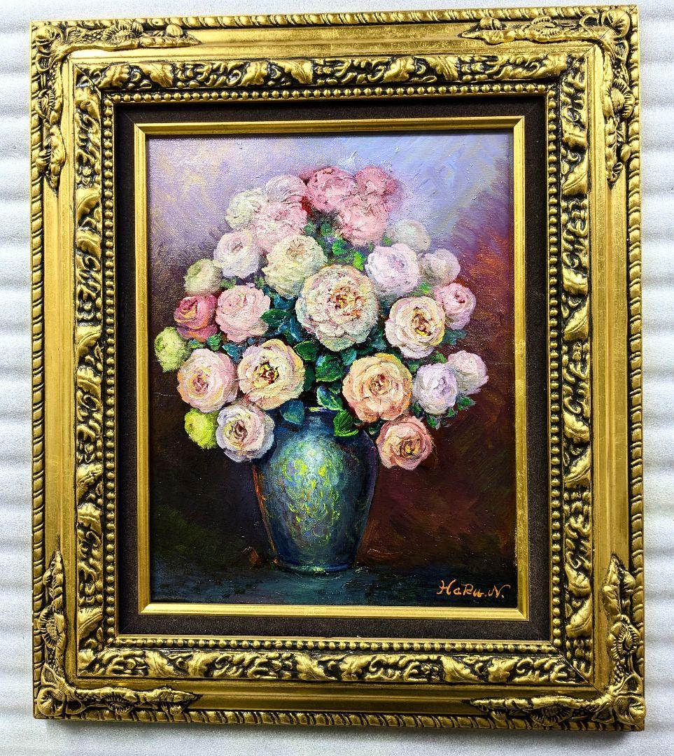 画家haru☆油彩画F６号☆薔薇☆新作☆肉筆画＊一点物＊静物画☆